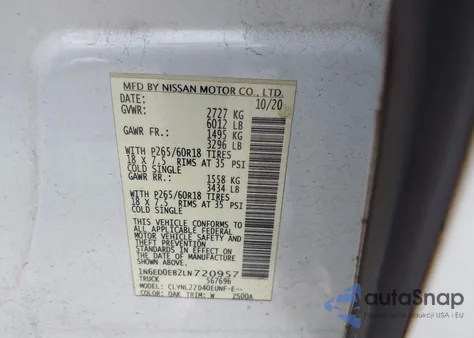 2020 Nissan Frontier Sv 4X4 из США, поврежденный, VIN 1N6ED0EB2LN720957